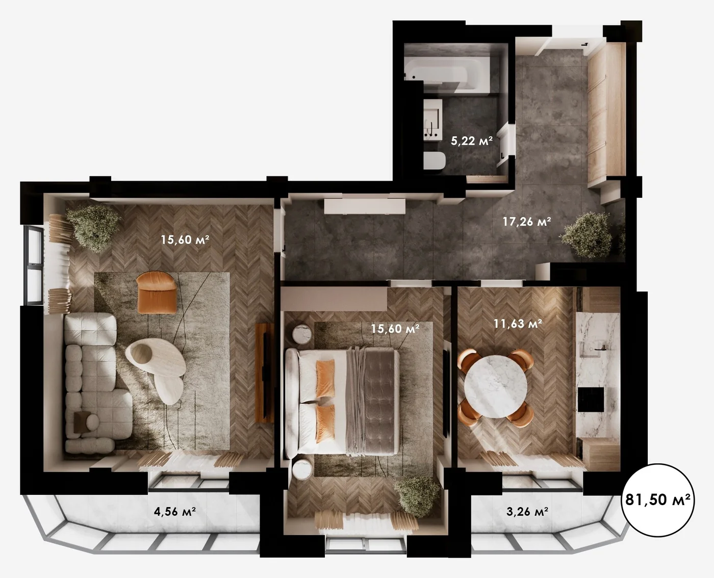 Планировка: 2-комнатная · 81,50 м²